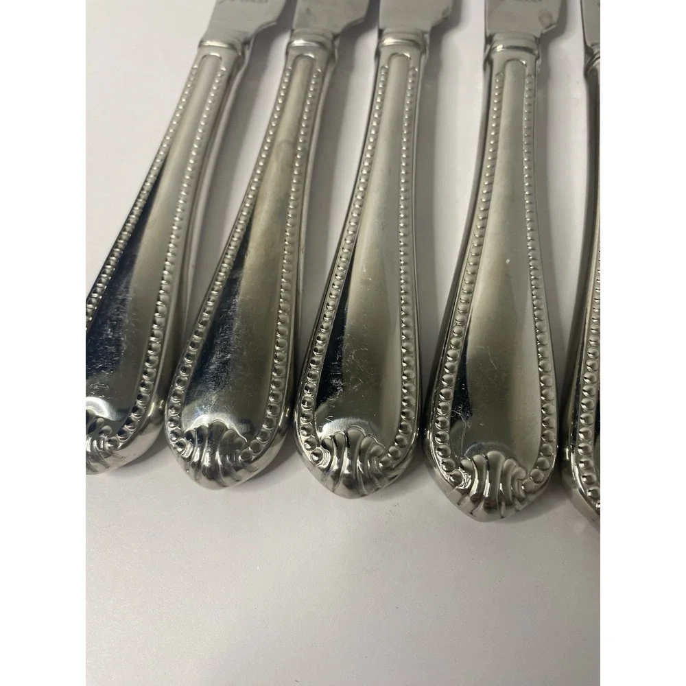 8 Dinner Knives Hollow Lenox BEAD Glossy Plume Tip Stainless 9 1/4